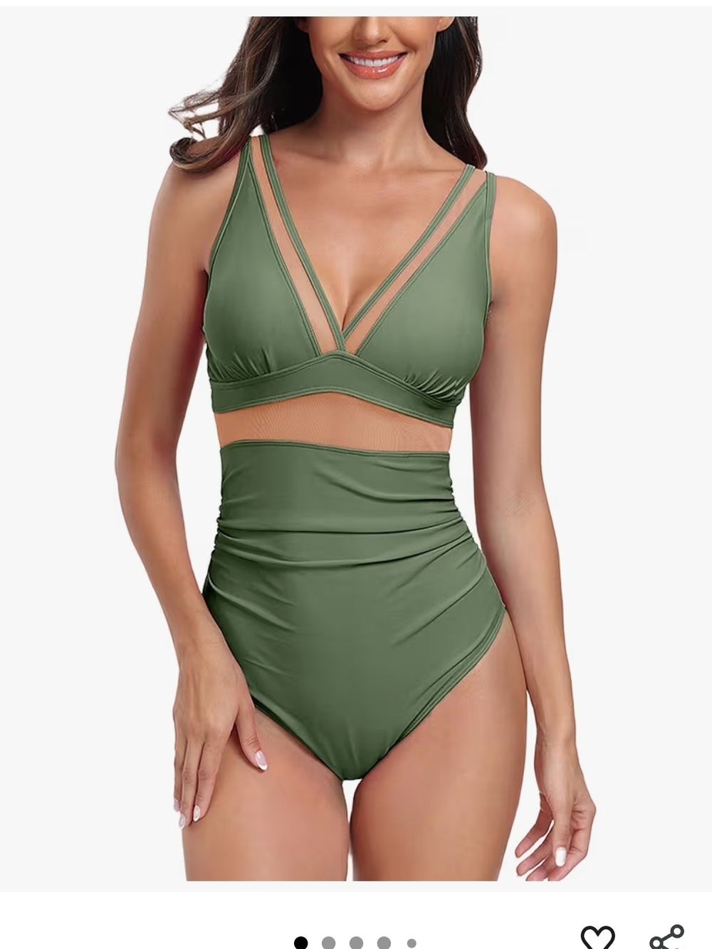 High-Waist Olive Green V-Neck Women's Swimsuit Xl